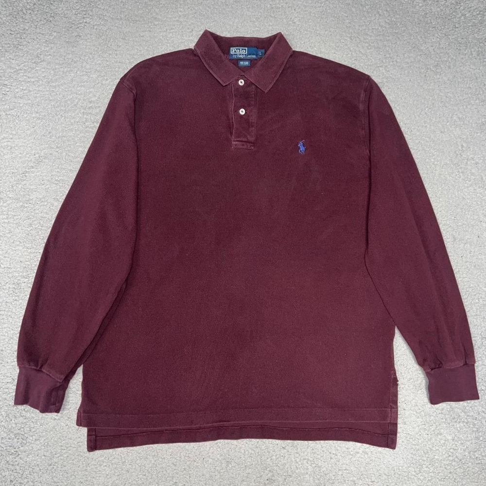 VTG Polo Ralph Lauren Shirt Men's Sz L Burgundy Long Sleeve Polo Blue Pony 90s